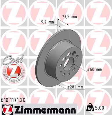 ZIMMERMANN 610.1171.20 Fren Sistemleri Fren Diski - VOLVO 240 (P242, P244) uyumlu