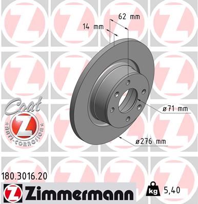 ZIMMERMANN 180.3016.20 Fren Sistemleri Fren Diski - CITROËN C5 I (DC_) uyumlu