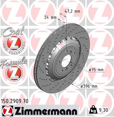 ZIMMERMANN 150.2909.70 Fren Sistemleri Fren Diski - BMW 6 Coupe (F13) uyumlu