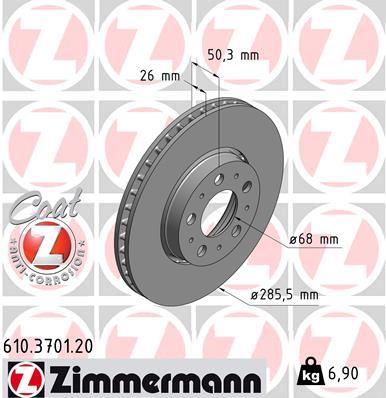 ZIMMERMANN 610.3701.20 Fren Sistemleri Fren Diski - VOLVO S80 I (184) uyumlu