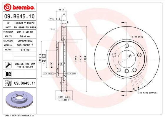 BREMBO 09.B645.11 Fren Sistemleri Fren Diski - MINI MINI COUNTRYMAN (R60) uyumlu