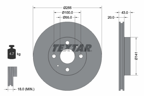 TEXTAR 92115603 Fren Sistemleri Fren Diski - TOYOTA YARIS VERSO (_P2_) uyumlu