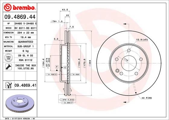 BREMBO 09.4869.41 Fren Sistemleri Fren Diski - MERCEDES-BENZ C-SERISI (W202) uyumlu