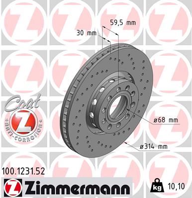 ZIMMERMANN 100.1231.52 Fren Sistemleri Fren Diski - AUDI 100 C4 Sedan (4A2) uyumlu