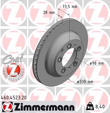 ZIMMERMANN 460.4523.20 Fren Sistemleri Fren Diski - PORSCHE CAYENNE (9YA) uyumlu