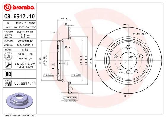 BREMBO 08.6917.11 Fren Sistemleri Fren Diski - BMW 5 (E39) uyumlu