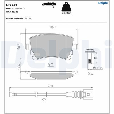 DELPHI LP3824 Fren Sistemleri Fren Balatası - BENTLEY CONTINENTAL Cabrio (3W_, 394) uyumlu