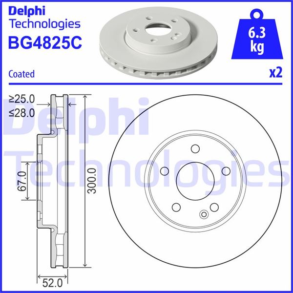 DELPHI BG4825C Fren Sistemleri Fren Diski - MERCEDES-BENZ VITO Panelvan/Van (W447) uyumlu