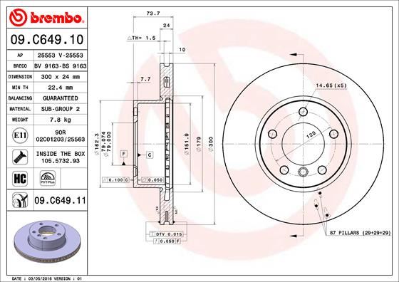 BREMBO 09.C649.11 Fren Sistemleri Fren Diski - BMW 3 (E90) uyumlu