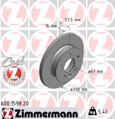 ZIMMERMANN 600.1598.20 Fren Sistemleri Fren Diski - VW TRANSPORTER T3 Minibüs/Otobüs (25_) uyumlu