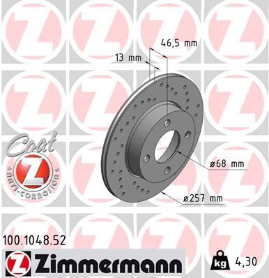 ZIMMERMANN 100.1048.52 Fren Sistemleri Fren Diski - AUDI 80 B3 Sedan (893, 894, 8A2) uyumlu