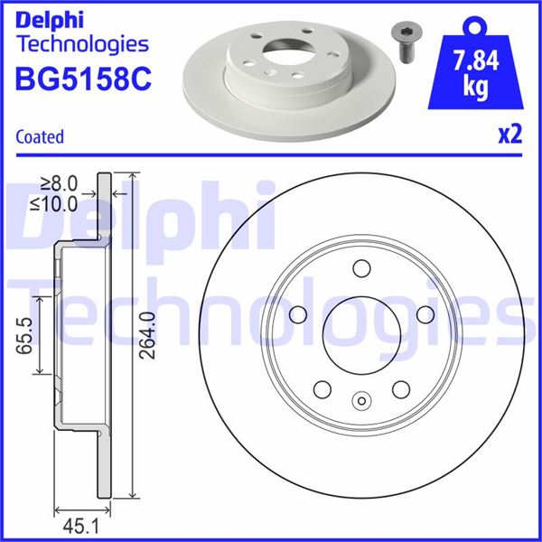 DELPHI BG5158C Fren Sistemleri Fren Diski - OPEL ZAFIRA B Kasa/büyük limuzin (A05) uyumlu