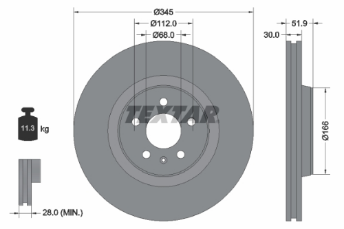 TEXTAR 92229205 Fren Sistemleri Fren Diski - AUDI A7 Sportback (4GA, 4GF) uyumlu