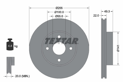 TEXTAR 92226300 Fren Sistemleri Fren Diski - TOYOTA COROLLA (_E12_) uyumlu