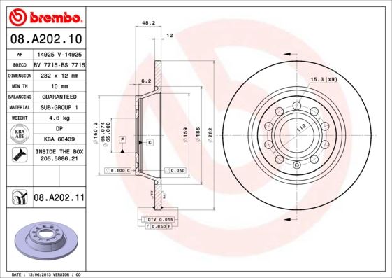 BREMBO 08.A202.10 Fren Sistemleri Fren Diski - VW PASSAT B7 (362) uyumlu