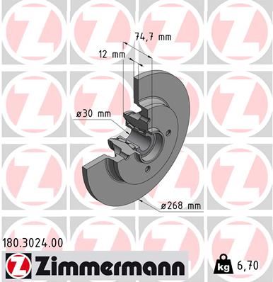 ZIMMERMANN 180.3024.00 Fren Sistemleri Fren Diski - CITROËN C4 II (NC_) uyumlu