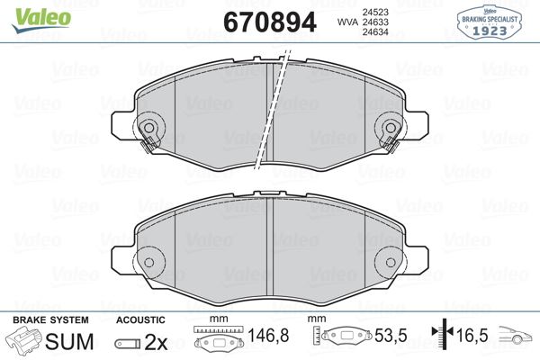 VALEO 670894 Fren Sistemleri Fren Balatası - TOYOTA HILUX VII Pick-up (_N1_, _N2_, _N3_) uyumlu