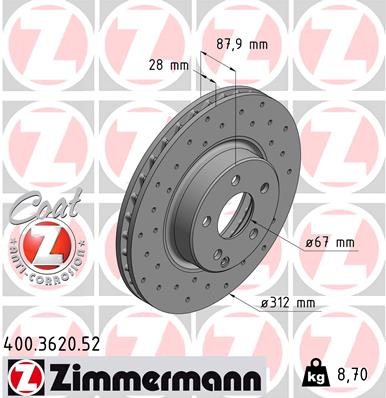 ZIMMERMANN 400.3620.52 Fren Sistemleri Fren Diski - MERCEDES-BENZ E-SERISI (W211) uyumlu