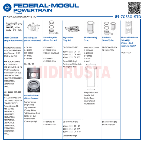 Piston Seti - GOETZE ENGINE - 8970530STDA