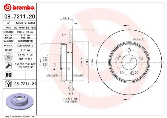 BREMBO 08.7211.21 Fren Sistemleri Fren Diski - MERCEDES-BENZ E-SERISI T-Model (S124) uyumlu