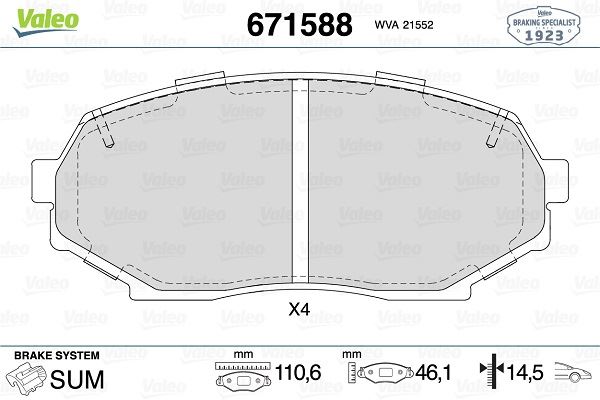VALEO 671588 Fren Sistemleri Fren Balatası - MAZDA MX-5 I (NA) uyumlu