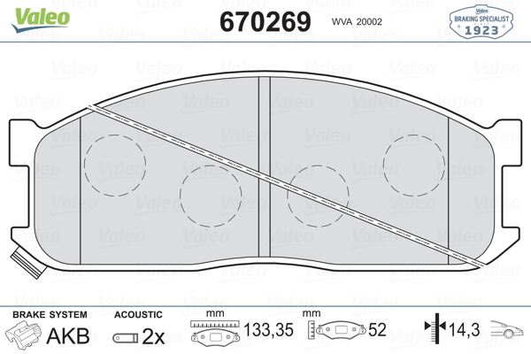 VALEO 670269 Fren Sistemleri Fren Balatası - MAZDA E Panelvan/Van (SR2) uyumlu