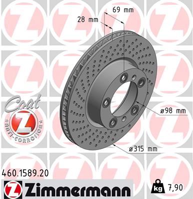 ZIMMERMANN 460.1589.20 Fren Sistemleri Fren Diski - PORSCHE BOXSTER (981) uyumlu
