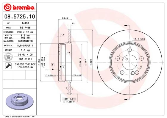 BREMBO 08.5725.10 Fren Sistemleri Fren Diski - MERCEDES-BENZ S-SERISI (W140) uyumlu