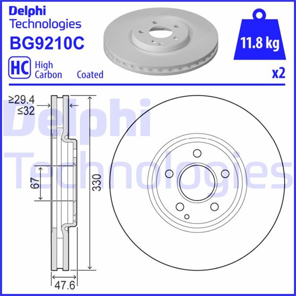 DELPHI BG9210C Fren Sistemleri Fren Diski - MERCEDES-BENZ E-SERISI (W211) uyumlu