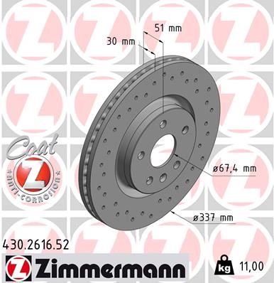 ZIMMERMANN 430.2616.52 Fren Sistemleri Fren Diski - OPEL INSIGNIA A (G09) uyumlu