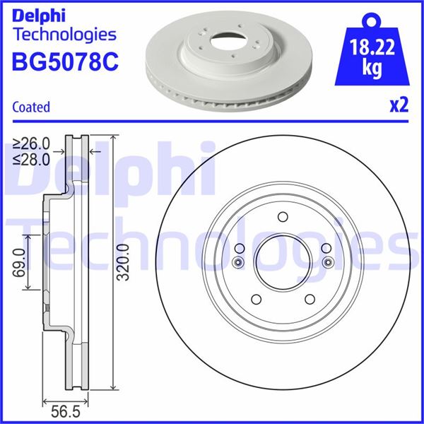 DELPHI BG5078C Fren Sistemleri Fren Diski - KIA STINGER (CK) uyumlu
