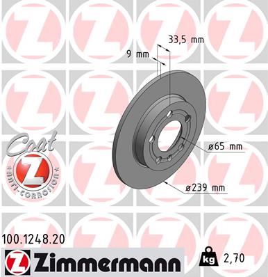 ZIMMERMANN 100.1248.20 Fren Sistemleri Fren Diski - VW GOLF IV (1J1) uyumlu