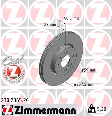 ZIMMERMANN 230.2365.20 Fren Sistemleri Fren Diski - FIAT FIORINO Kasa/büyük limuzin (225_) uyumlu