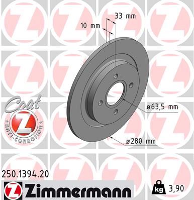 ZIMMERMANN 250.1394.20 Fren Sistemleri Fren Diski - FORD FOCUS I (DAW, DBW) uyumlu