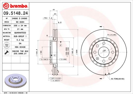 BREMBO 09.5148.24 Fren Sistemleri Fren Diski - OPEL KADETT E Hatchback (T85) uyumlu