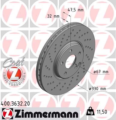 ZIMMERMANN 400.3632.20 Fren Sistemleri Fren Diski - MERCEDES-BENZ S-SERISI (W220, V220) uyumlu