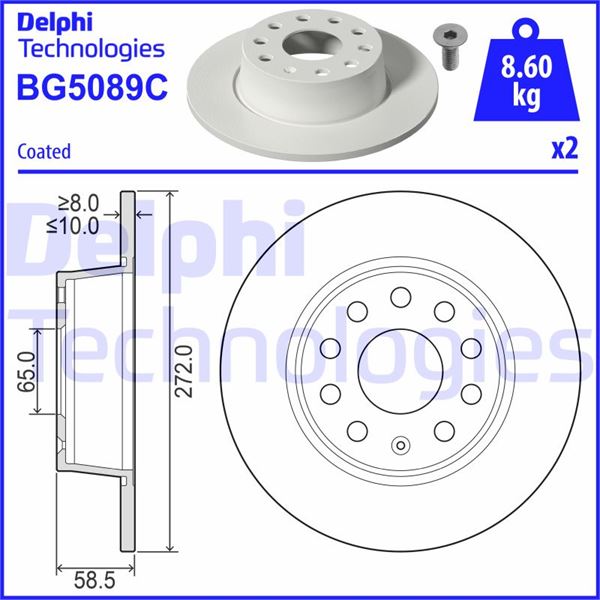 DELPHI BG5089C Fren Sistemleri Fren Diski - SEAT LEON ST (5F8) uyumlu