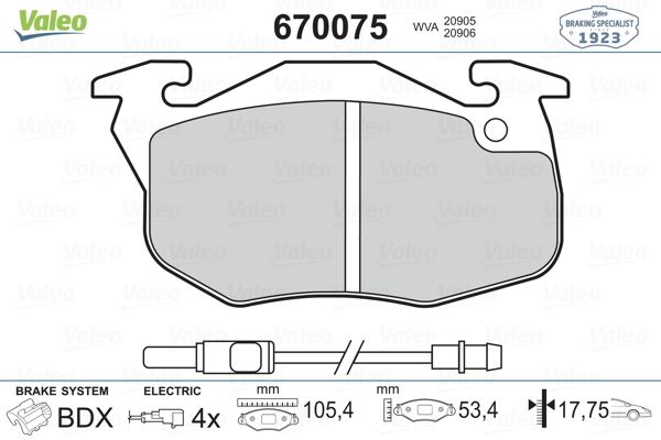 VALEO 670075 Fren Sistemleri Fren Balatası - PEUGEOT 106 I (1A, 1C) uyumlu