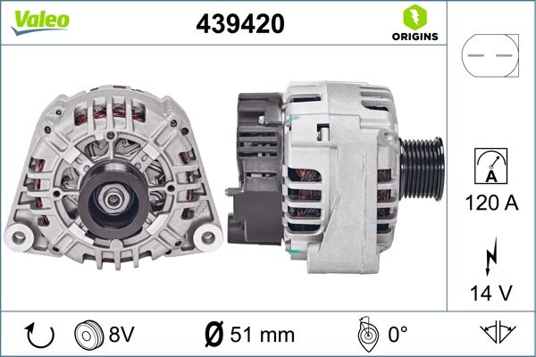 VALEO 439420 Elektrik Sistemi Alternatör - MERCEDES-BENZ C-SERISI (W203) uyumlu