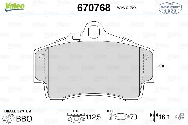 VALEO 670768 Fren Sistemleri Fren Balatası - PORSCHE BOXSTER Spyder (987) uyumlu