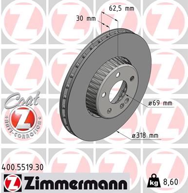 ZIMMERMANN 400.5519.30 Fren Sistemleri Fren Diski - MERCEDES-BENZ C-SERISI (W205) uyumlu