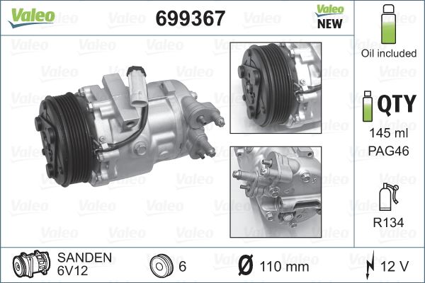VALEO 699367 İklimlendirme Sistemi Kompresör Parçaları - SUZUKI SWIFT IV (FZ, NZ) uyumlu