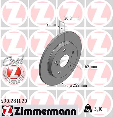 ZIMMERMANN 590.2811.20 Fren Sistemleri Fren Diski - TOYOTA AURIS (_E15_) uyumlu