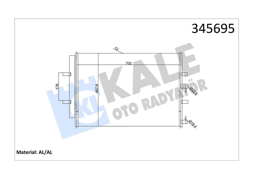 KALE OTO RADYATÖR 345695 İklimlendirme Sistemi Klima Radyatörü - FORD TOURNEO CUSTOM V362 Minibüs/Otobüs (F3) uyumlu