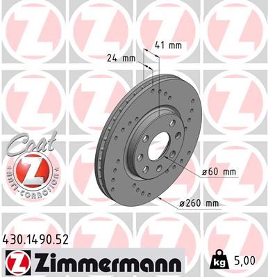 ZIMMERMANN 430.1490.52 Fren Sistemleri Fren Diski - OPEL MERIVA A MPV (X03) uyumlu