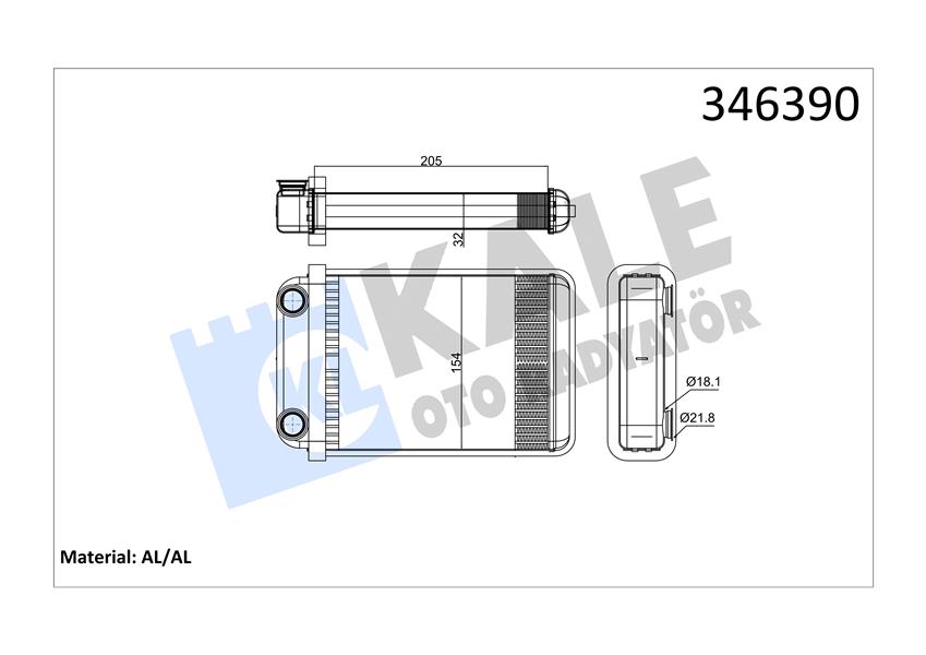 KALE OTO RADYATÖR 346390 İklimlendirme Sistemi İç Mekan Isı Değiştirici - OPEL ASTRA J Sports Tourer (P10) uyumlu