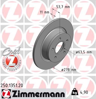 ZIMMERMANN 250.1351.20 Fren Sistemleri Fren Diski - FORD TOURNEO CONNECT uyumlu