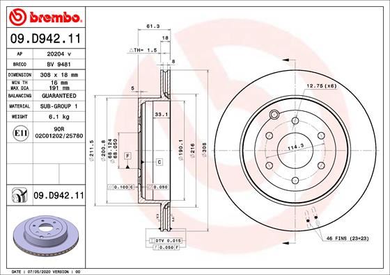 BREMBO 09.D942.11 Fren Sistemleri Fren Diski - NISSAN NAVARA NP300 Pick-up (D23, D23T) uyumlu