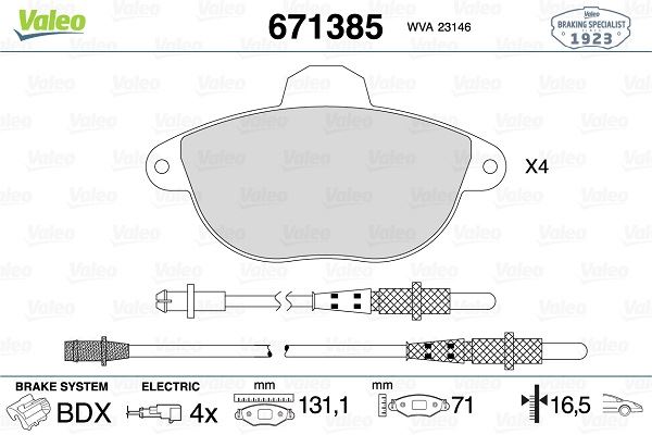 VALEO 671385 Fren Sistemleri Fren Balatası - CITROËN XANTIA (X1_, X2_) uyumlu