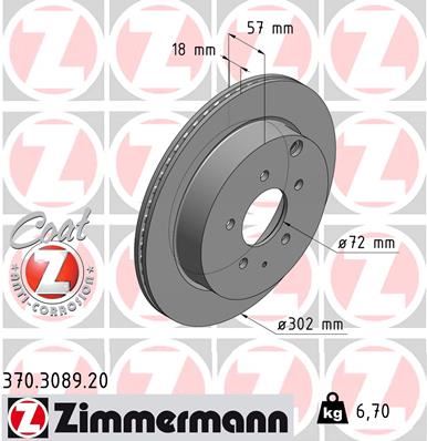 ZIMMERMANN 370.3089.20 Fren Sistemleri Fren Diski - MAZDA CX-7 (ER) uyumlu